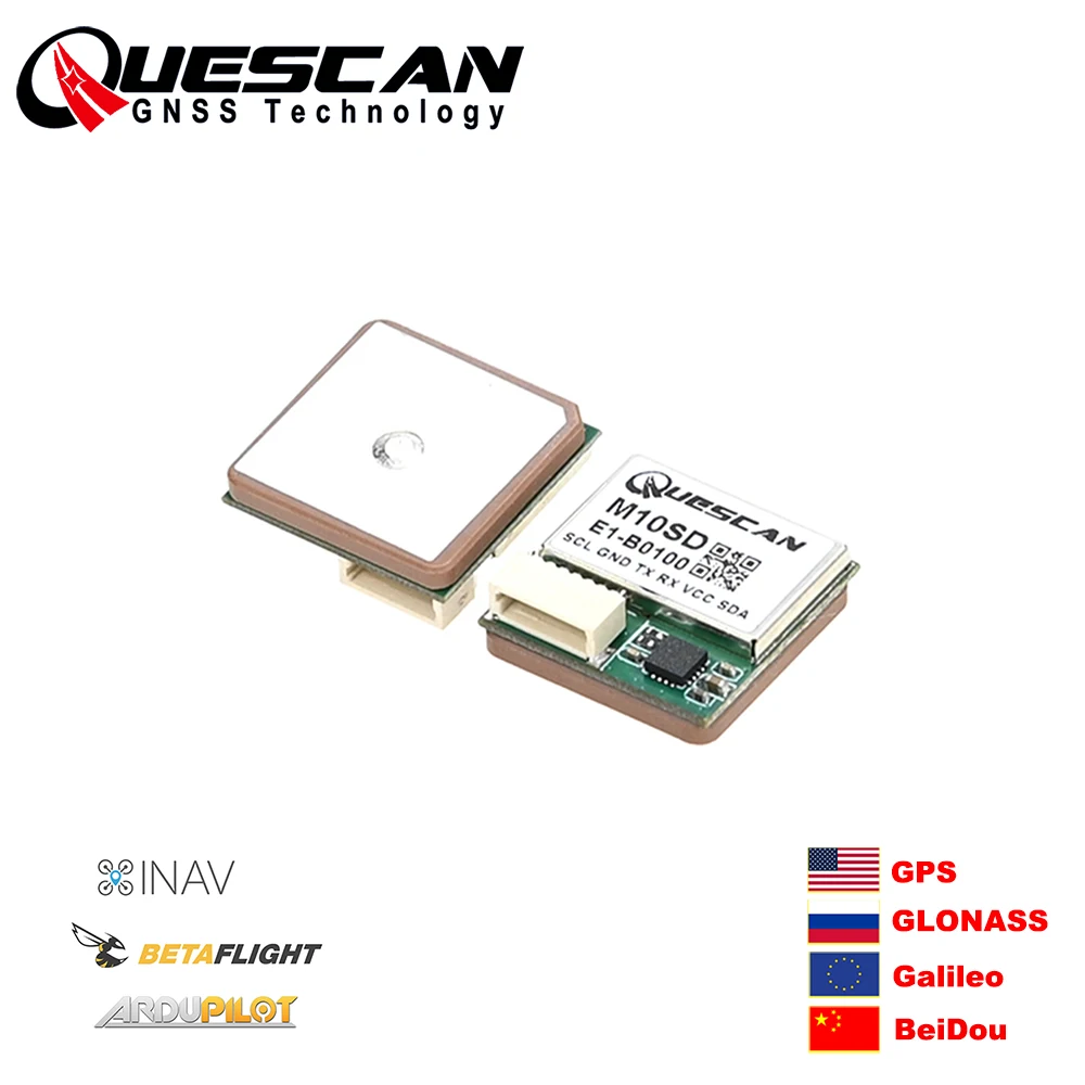 QUESCAN 18mm 10Hz Drone FPV M10 GPS Module with Compass RC Airplane Betaflight ArduPilot INAV GPS Galileo GLONASS BeiDou