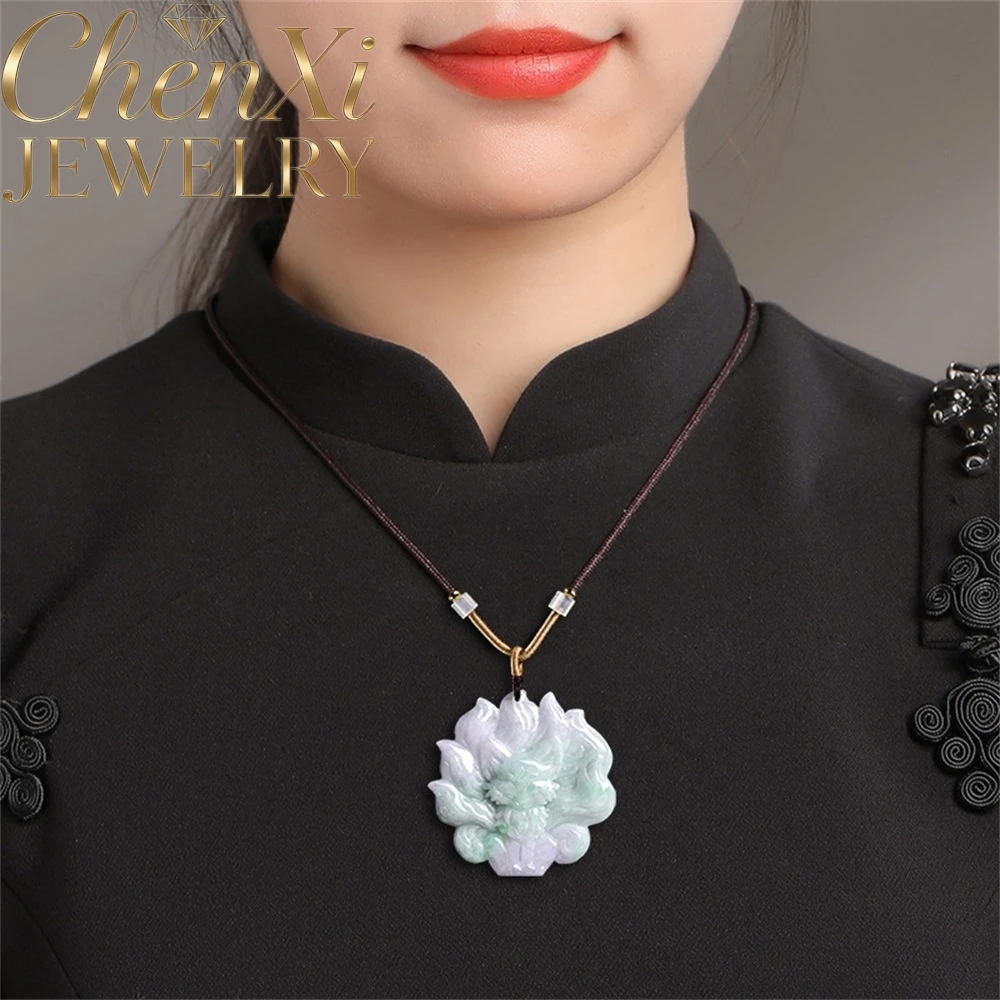 

Natural Myanmar Genuine Jadeite Nine-Tailed Fox Pendant High-End Selling Exquisite Charms Popular Fashion Quality Jewelry Gift