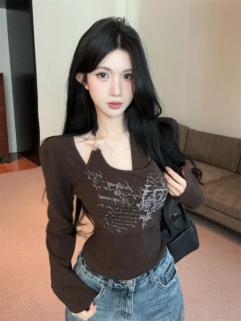 Amerikanischen Brief Drucken Gefälschte Zwei-Stück Top Frauen Frühling Herbst Winter Ungewöhnliche Ne Hängen T-shirt Pendeln Sle Stand fit