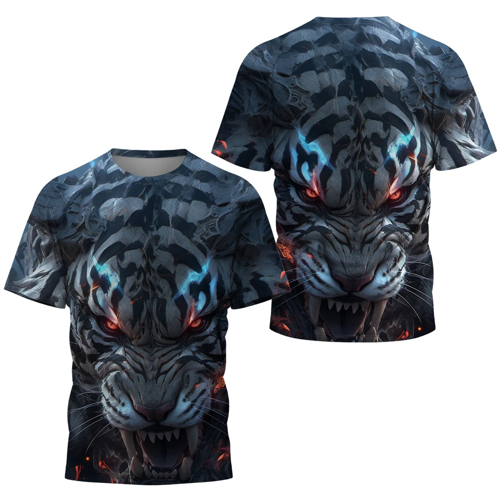 Tiger three-dimensional printing men's T-shirt summer oversized short-sleeved tops T-shirt fashion Harajuku street men's cool