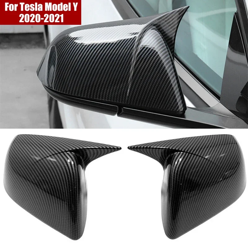 

1 Pair ABS Carbon Fiber/Glossy Black Car Rear View Mirror Cover for Tesla Model Y 2020-2021