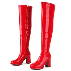 Eegant Over the Knee High Boots Women Sexy Block Heel Party Dance Winter Shoes Ladies Silver Gold Red Thigh High Boot Big Size