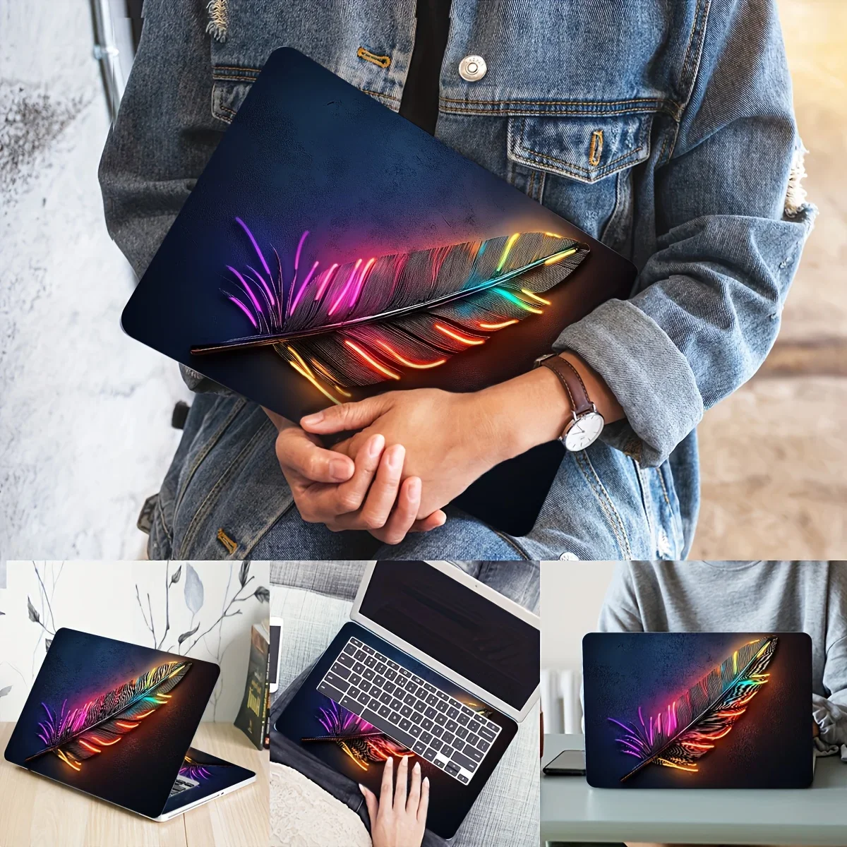 2 Pack Vivid Feather Design Notebook Art Decals  Vinyl Skin Stickers Waterproof and Scratch Resistant Ideal for Laptops
