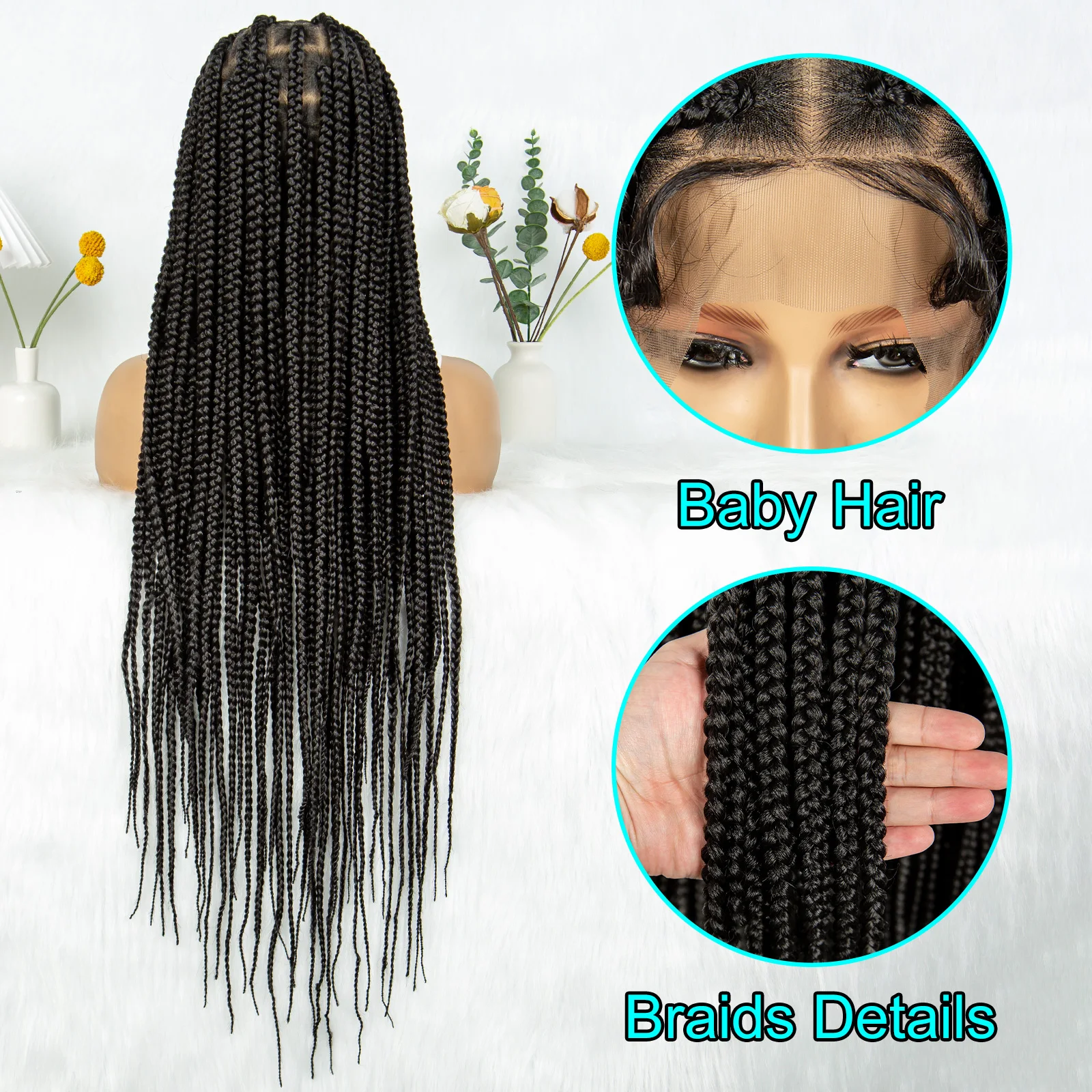 Kima Full Lace Front Braided Wigs Synthetic Jumbo Box Braided Wig Goddess Braiding for Black Women