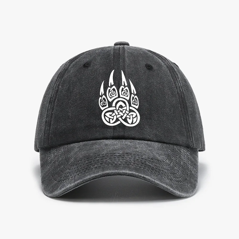 

Veles paw bear print baseball cap Outdoor Washed soft top Distressed Denim caps Men Women Viking Adjustable Sunshade Hat