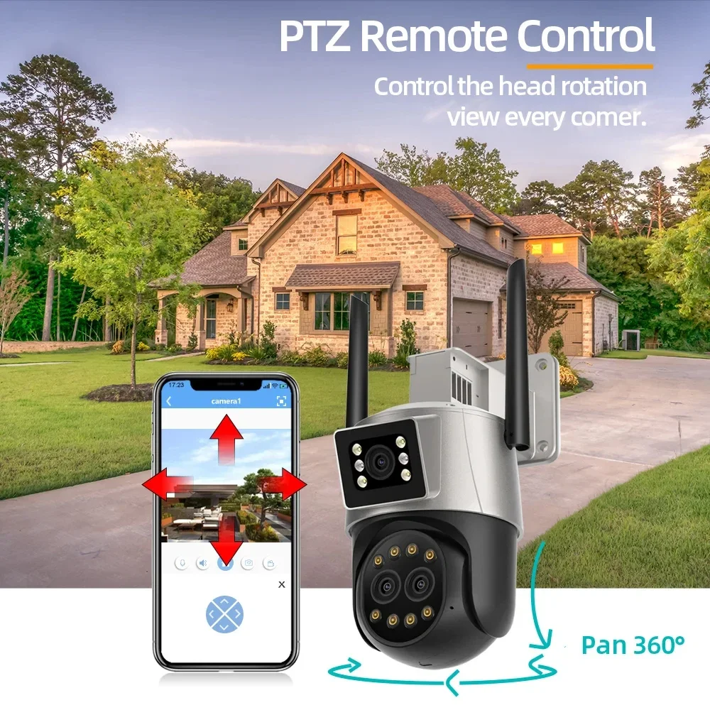 8X Zoom PTZ WiFi Camera 12MP 6K Three Lens Dual Screen Auto Tracking Outdoor Wireless Security IP Camera CCTV Surveillance iCSee