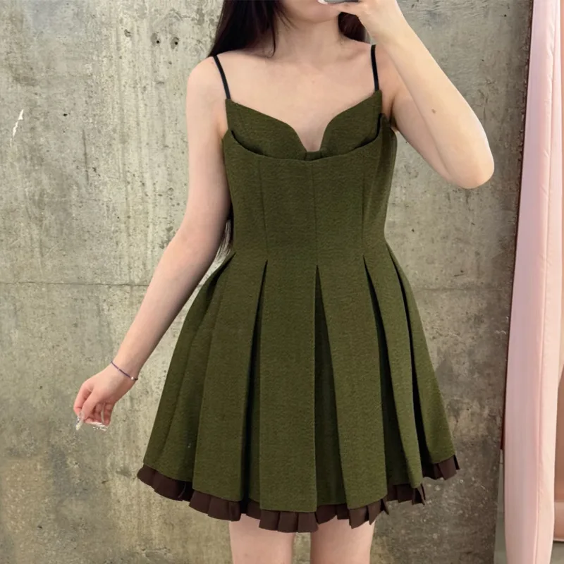 2025 outono inverno nova moda sem mangas plissado envoltório cintura cinta vestido para mulher