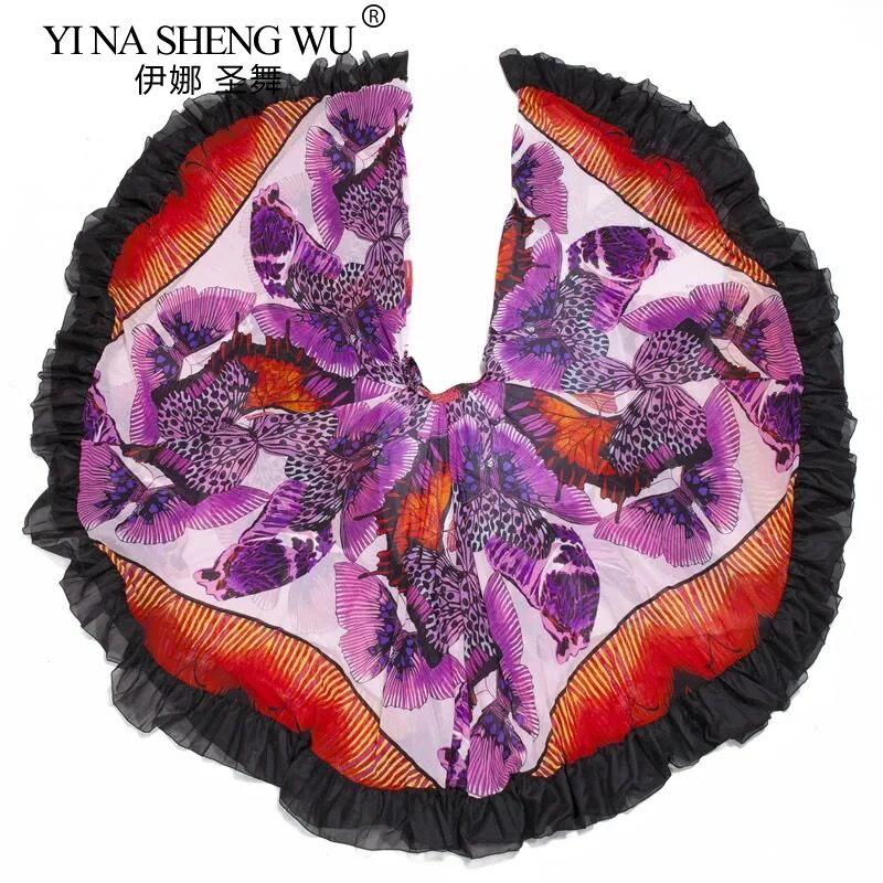 1pc 部族ベリーダンスパフォーマンスジプシースカート蝶全円フラメンコスカート女性ベリーダンススカートシフォン 360 度