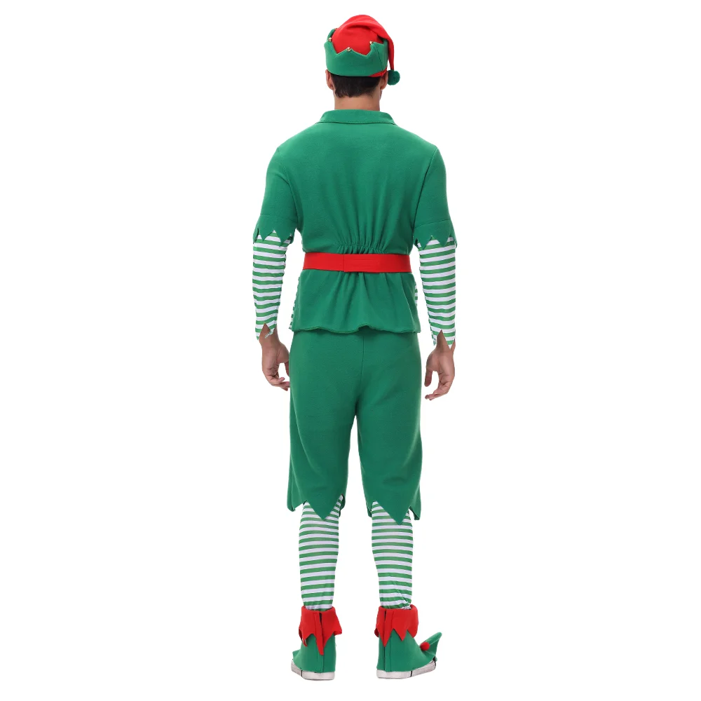 Kerst Elf Kostuum Nieuwjaar Groene Pakken Volwassen Xmas Party Outfits Vrouwen Mouwloze Jurk Mannen Vermomming Slijtage Paar Dress Up Set