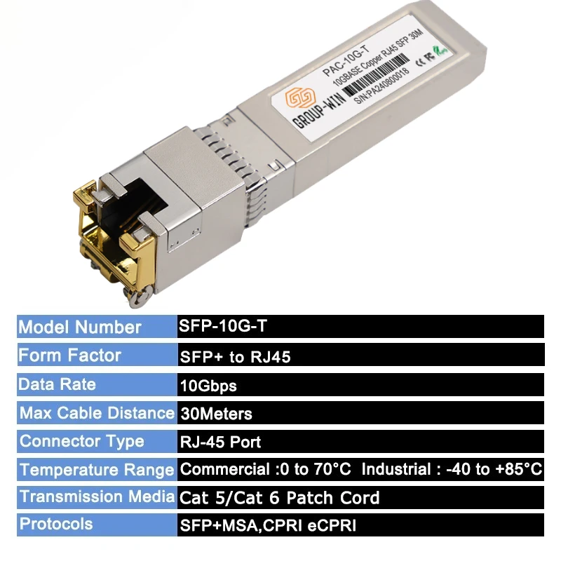 10G SFP + وحدة 10G النحاس SFP وحدات المنفذ البصري بدوره إلى منفذ إيثرنت RJ45 جيجابت 1000M وحدة الإرسال والاستقبال