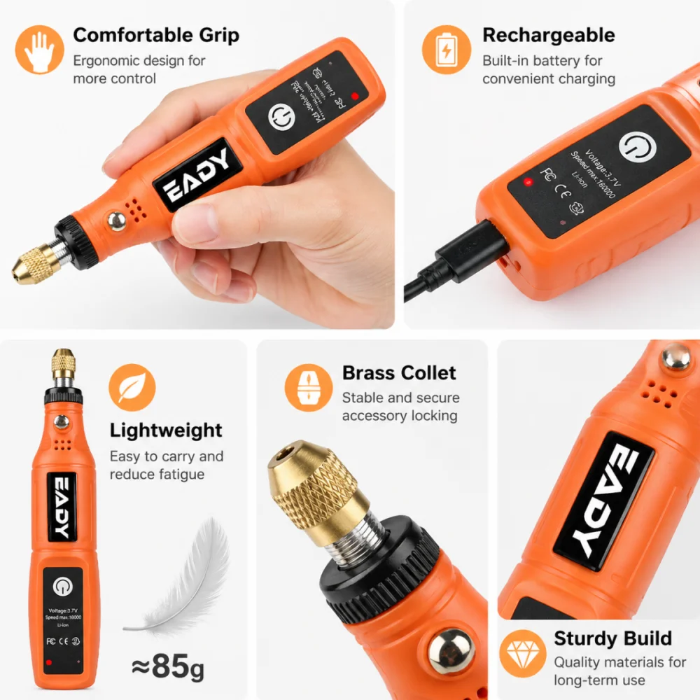 Mini Elektrische Bohrmaschine USB Aufladbar Kabellos Gravierstift Dremel Werkzeuge Rotationswerkzeug Kabellose Handbohrmaschine Mini Polierer für Handarbeit – Detail 5