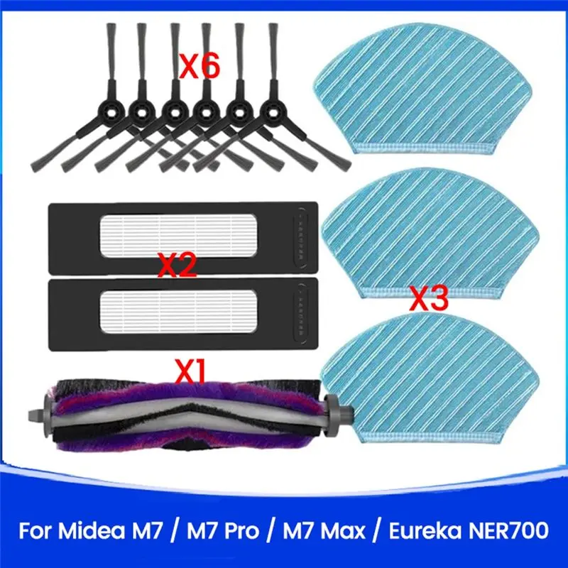 A19F-12PCS Main Side Brush Hepa Filter Mop Cloth For Midea M7 / M7 Pro/Eureka NER700 Robot Vacuum Replacement Accessories