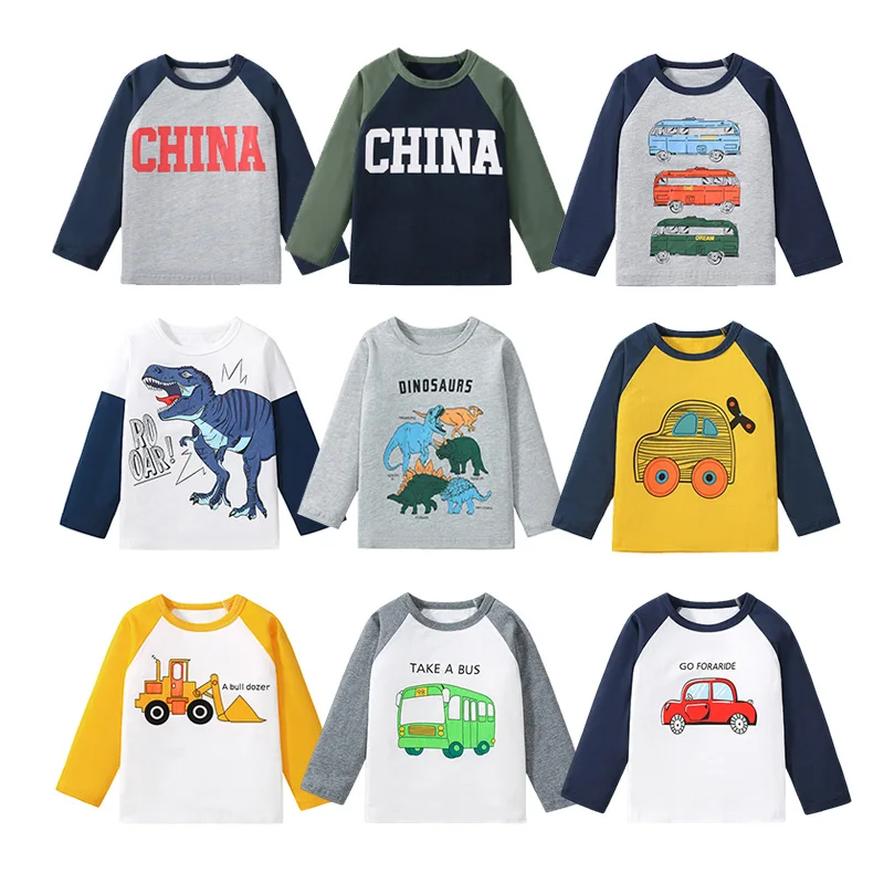 T-shirt à manches longues pour enfants, mode coréenne, coton, bébé garçon, haut, dessin animé imprimé, chemise de base pour fille, vêtements pour enfants, nouveau, 2024