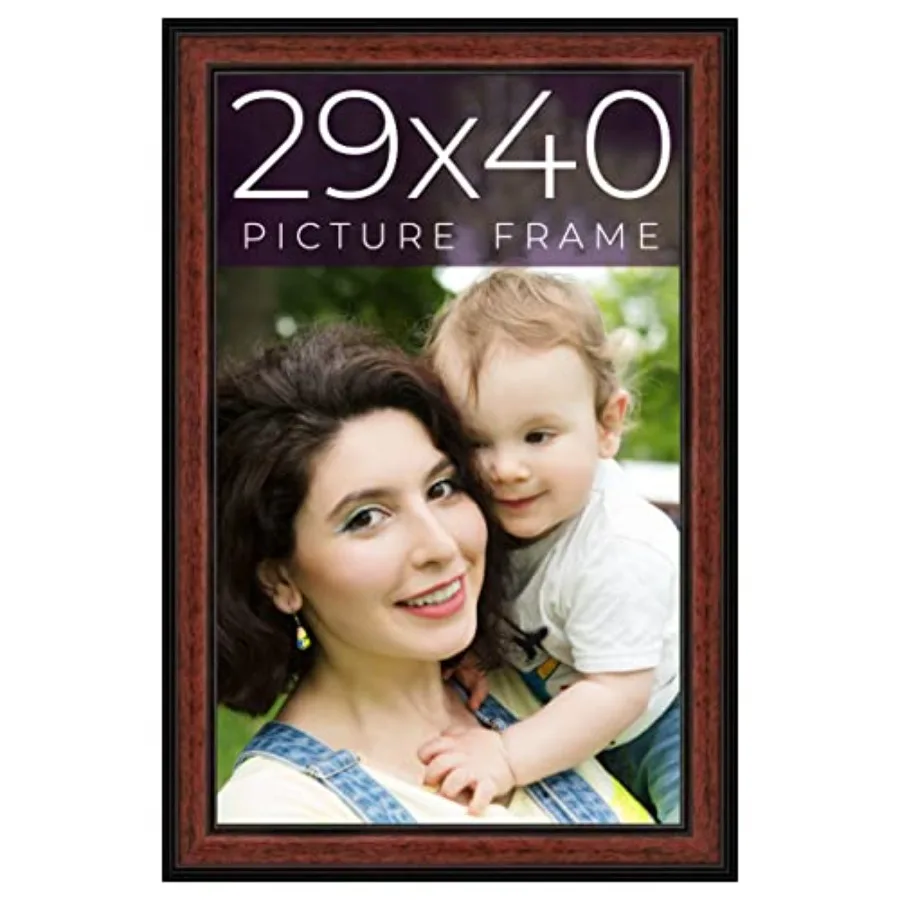 

29x40 Inch Solid Wood Picture Frame in Executive Brown Round Mahogany Finish with 1.25 Inch Moulding Width Ideal for Home Offic