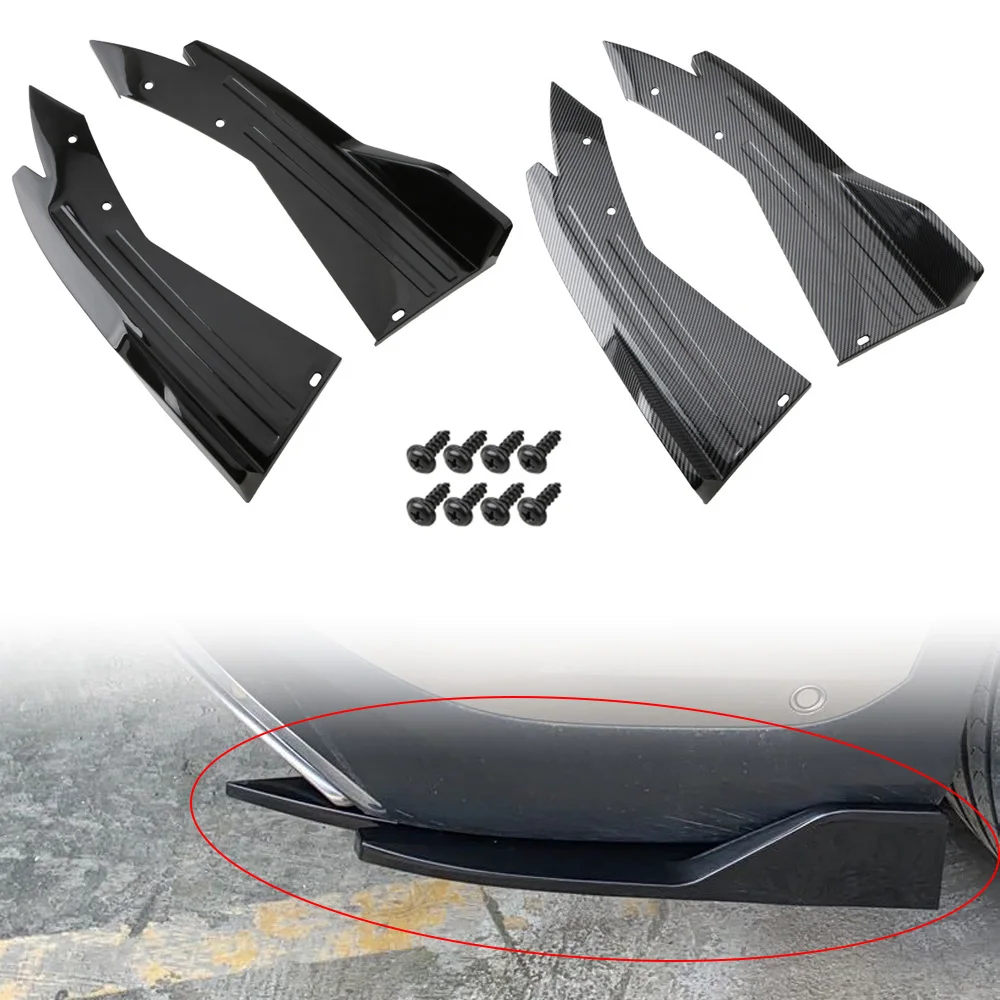 2pcs Universal Gloss Black Car Rear Bumper Spoiler Canards Fins Anti-crash Diffuser Lip Wrap Angle Splitter Protector Guard Kits