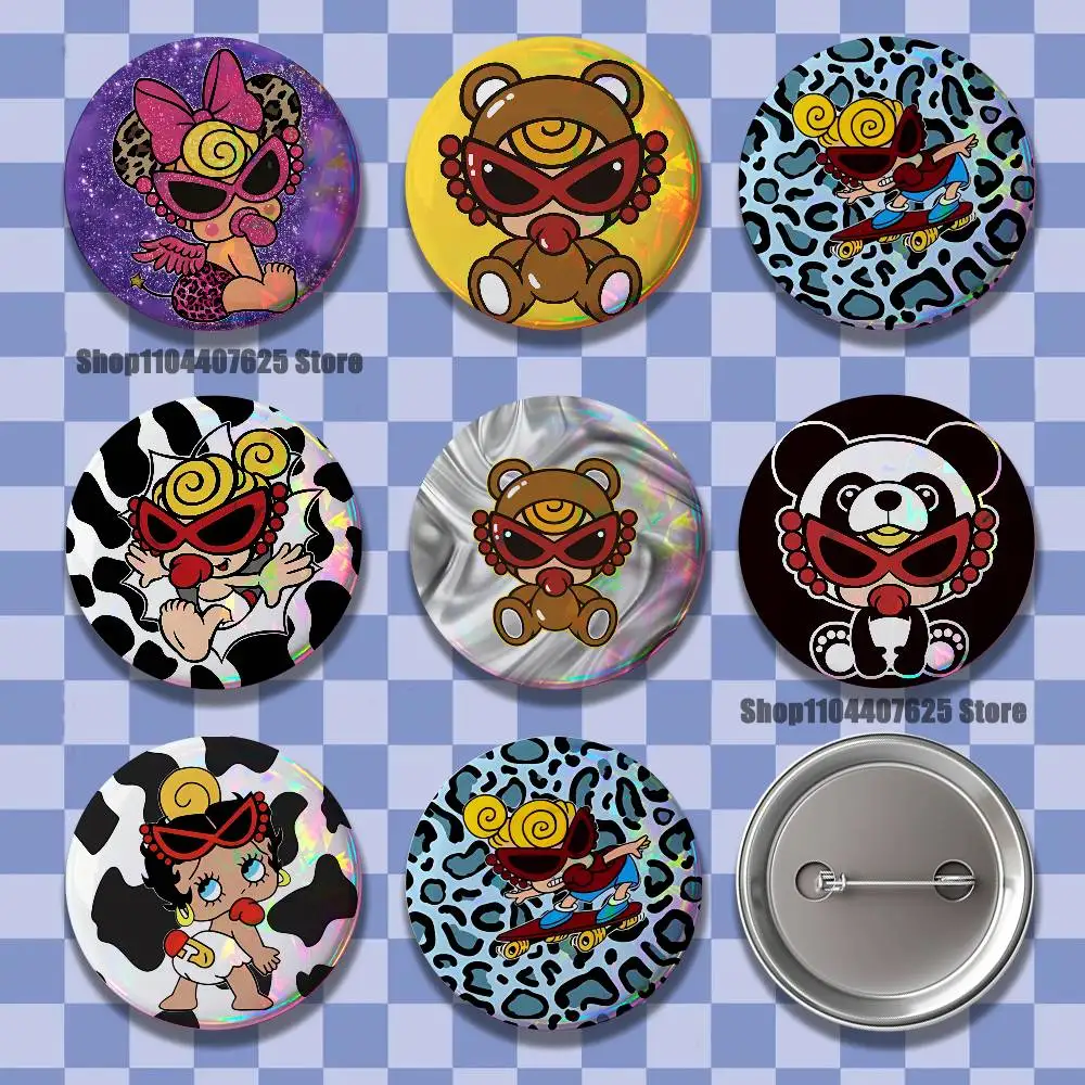 

H-Hysteric M-Mini Reflective Pin Tinplate Round Brooch Cartoon Cosplay Badges for Bag Hat Toys Gifts