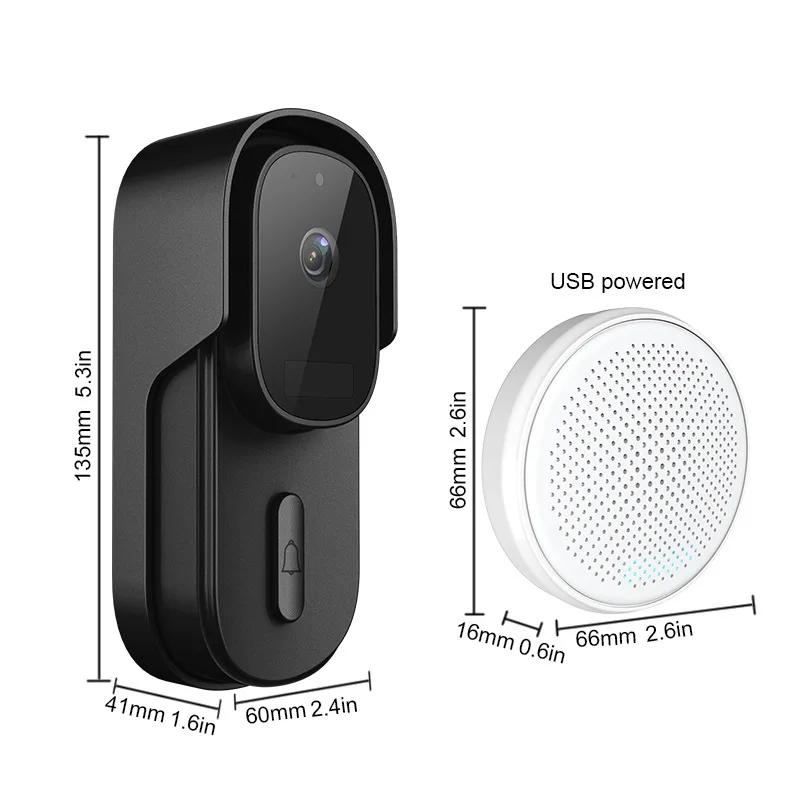 Tuya App PIR Video Doorbell WiFi Wireless 5MP Smart Door Bell Camera Two-Way Video Intercom Works With Alexa Google Assistant