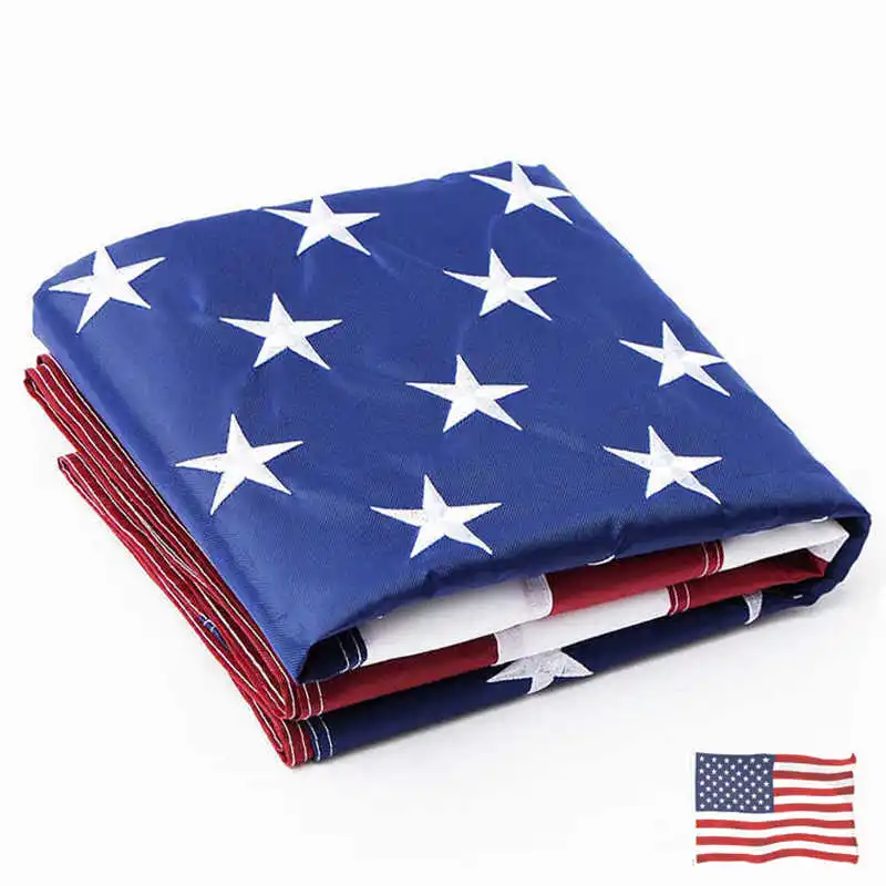 

Embroidered USA Flag Stitched American Banner Waterproof Nylon Fabric Brass Grommets For Decoration Celebration Parades Sports