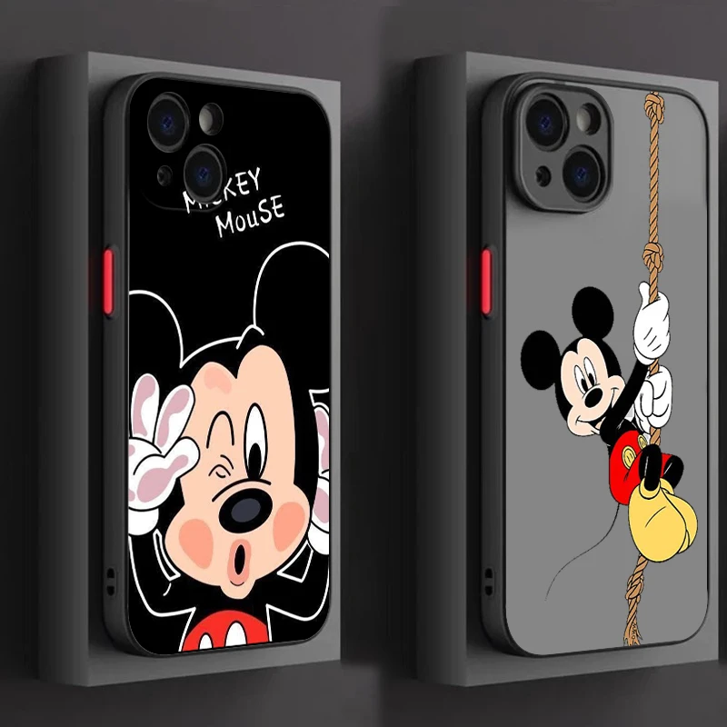 

Disney Mickey Mouse Biye For Apple iPhone 15 14 13 12 11 Mini XS XR X Pro MAX 8 7 6 Plus SE 2020 Frosted Translucent Phone Case