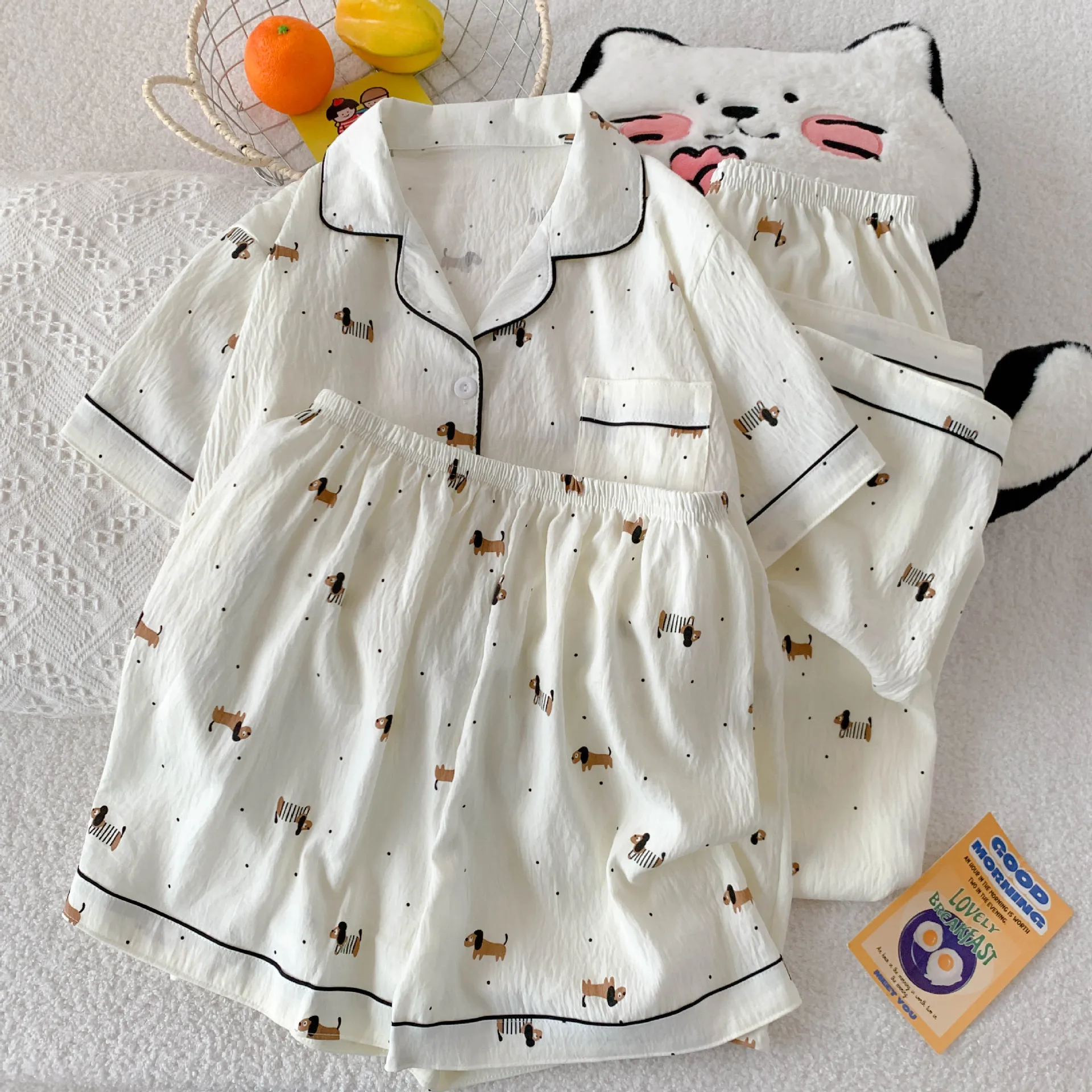 夏パジャマ女性のミッキーマウスかわいいプリント半袖パジャマホーム服学生かわいい漫画部屋着セット 2 個