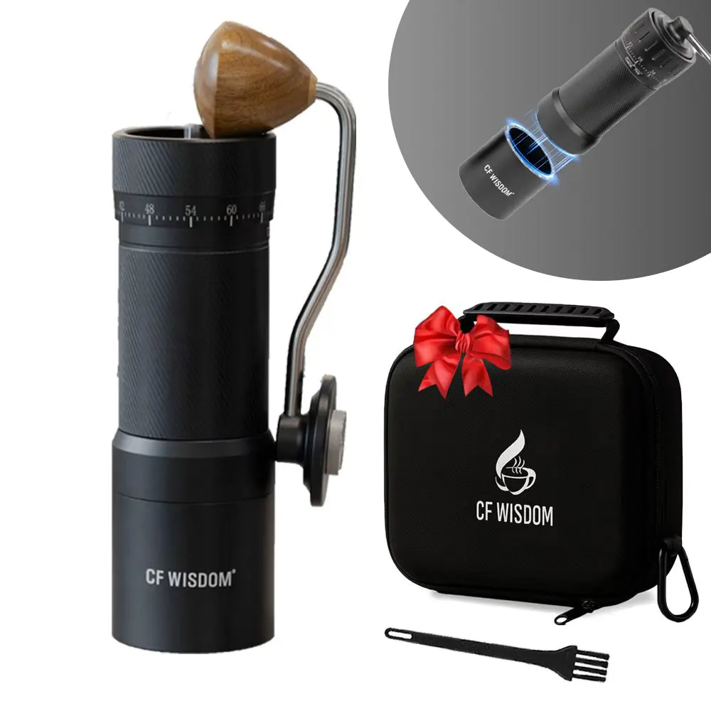 

Кофемолка Ручная кофемолка для кофейных зерен с портативным футляром и щеткой, Регулируемая ручная мельница с жерновами в подарок на Рождество