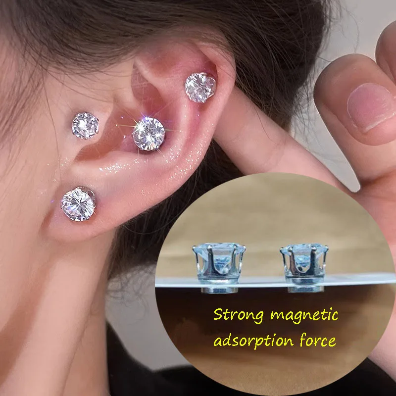 3pcs New Magnetic Sparkling Inlaid Zircon Stud Earrings Cool Hip Hop Ear Bone Nail For Men and Women Fashion Jewelry