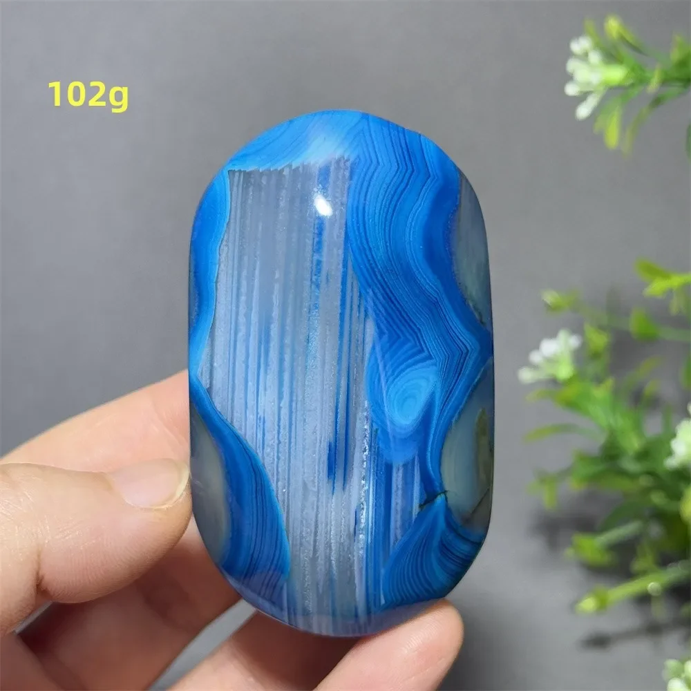 Natural Sapphire Blue Agate Palm Massage Decompression Healing Spiritual Meditation Chakra Energy Home Decoration Gift