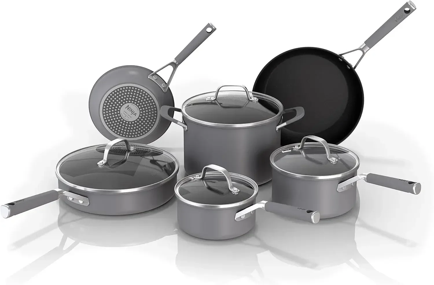 Ninja Pots and Pans Set Non Stick | Comfort Grip 10-Piece Cookware Set with NeverStick | Frying Pan, Sauce Pan With Lid