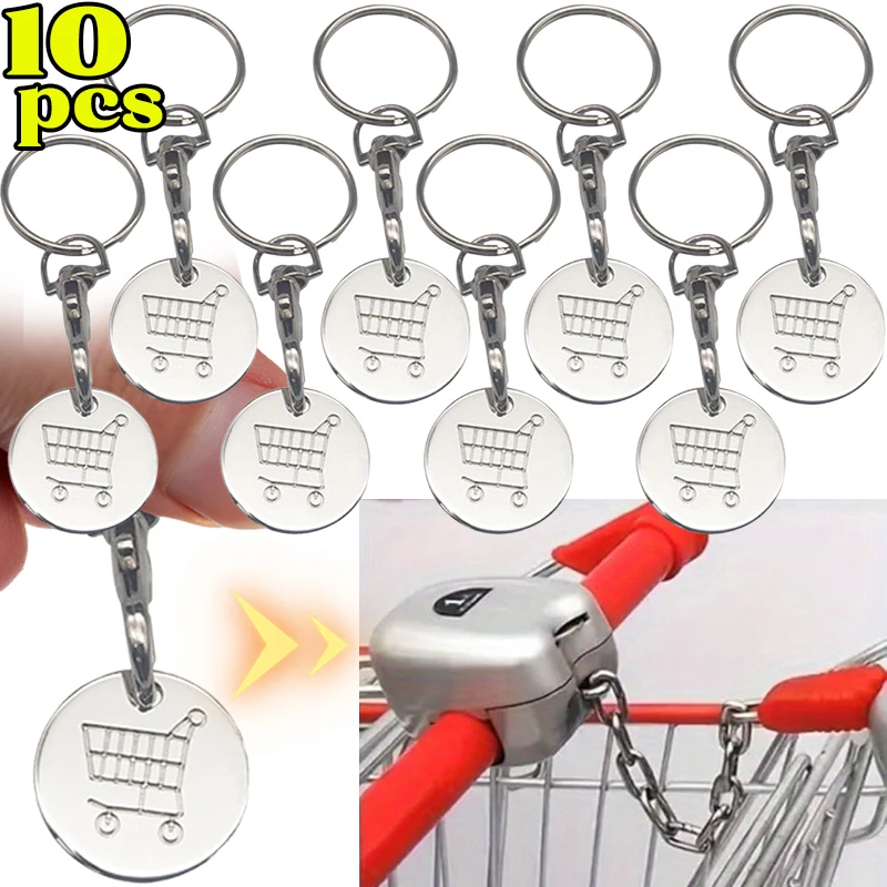 Shopping Cart Trolley Tokens Key Ring Mini Metal Stainless Steel Key Ring Remover Coin Label Keychain Unisex Grocery Decoration