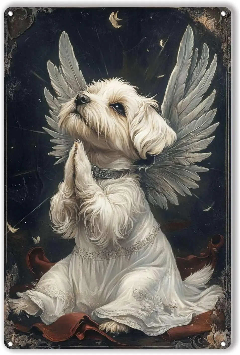 Funny Tin Signs An Angelic Maltese Dog Kneeling In Praye Metal Tin Sign Bar Pub Man Cave Wall Decor 8.00