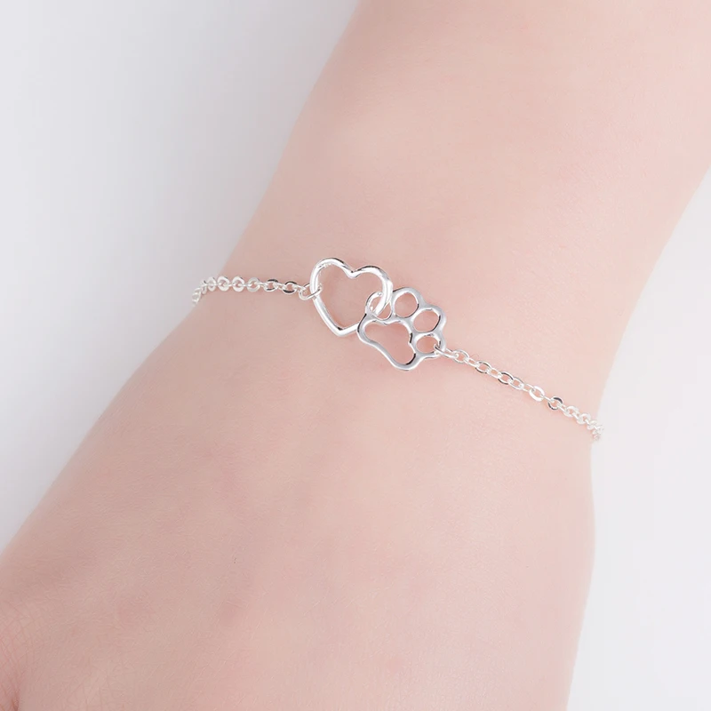 Cute Hollow Heart Dog Paw Charm Bracelet Cat Footprint Adjustable Bracelets For Girls Women Jewelry