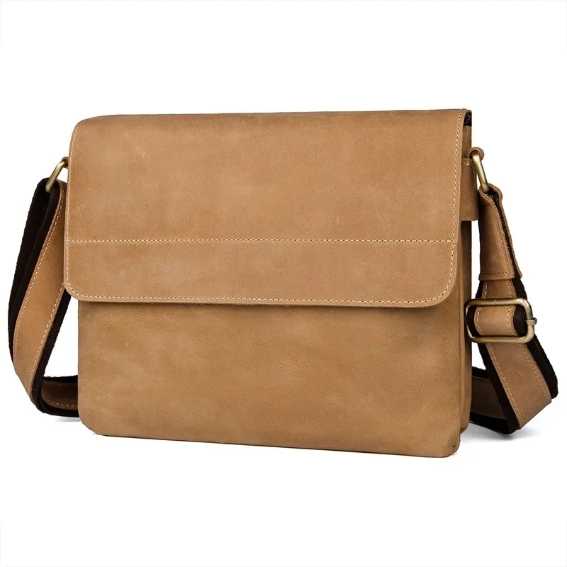 Leather shoulder bag Crazy Horse cowhide retro leather men's bag casual fashion large capacity shoulder messenger bag