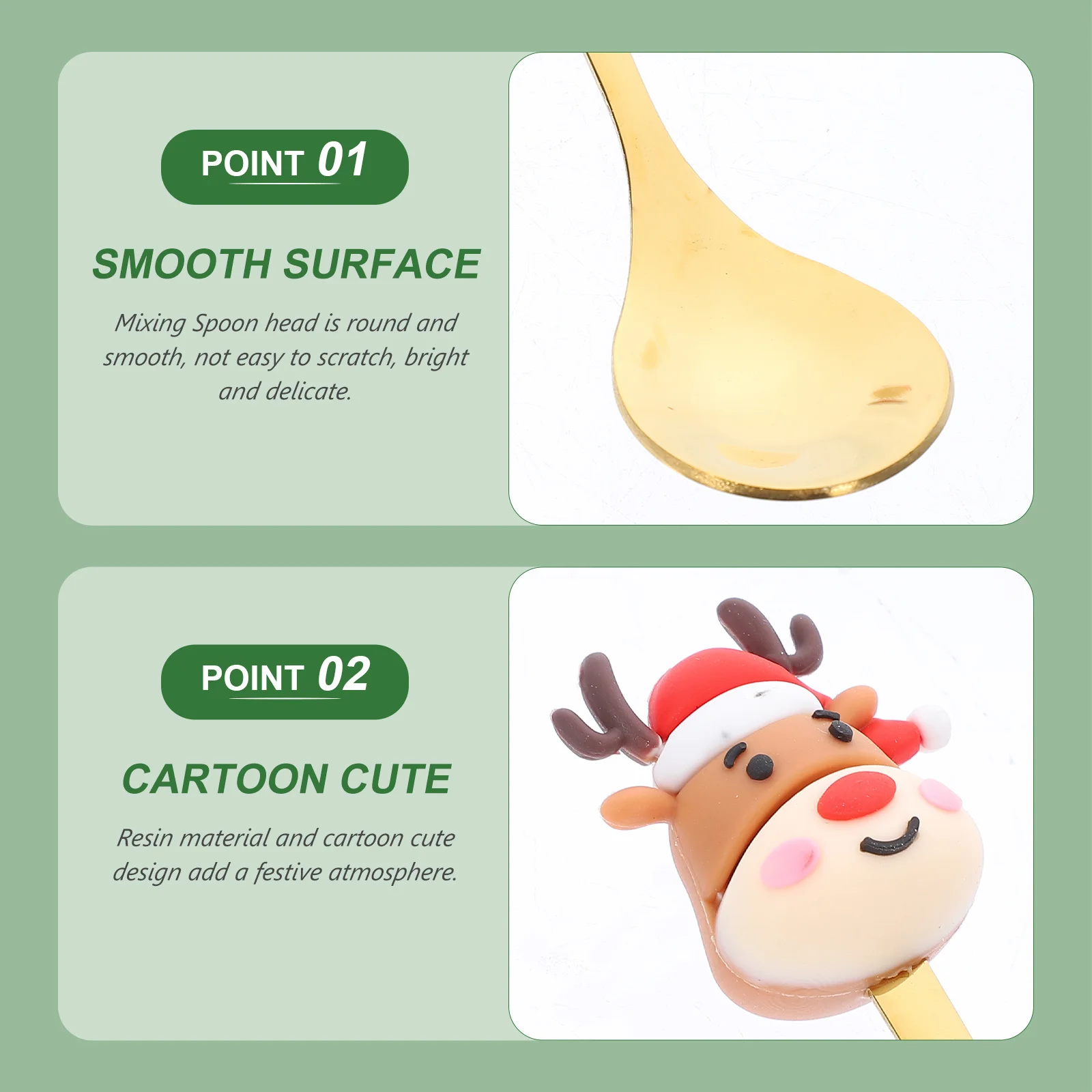 

6Pcs Christmas Dessert Spoons Stainless Steel Coffee Mixing Spoons Xmas Gift Kit Bright Smooth Round Head Coffee Spoon