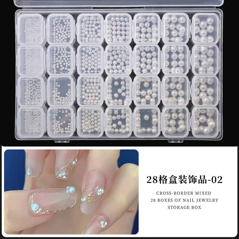 Imballaggio misto 28 style / box Star Moon Shell AB Clear Nail Stones gemme perla decorazioni per Nail Art fai-da-te oro argento rivetto Rhines