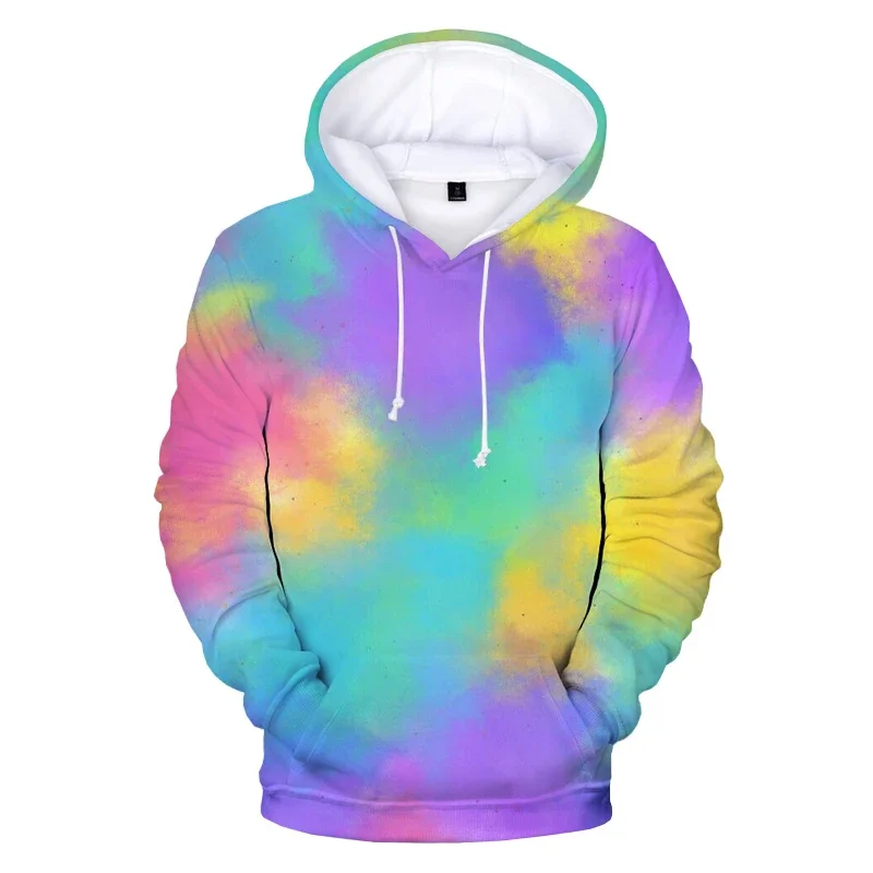 Spring and Autumn Tops Rainbow Spray Printed Hoodie Men's and Women's Fashion Color Ink Sweatshirt Neutral Oversized Top