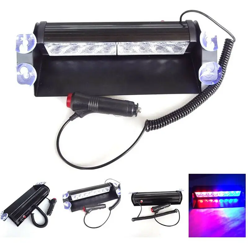 Car LED Police Lights Strobe Light 12V Emergency Signal Lamps Warning Light Auto Truck Flashing Windshield Flash Lighting 8 Leds