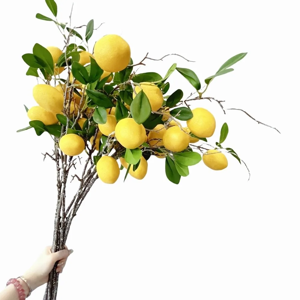 Picture 4: Photography Props Green Leaves Artificial Lemon Branch Luxury Plastic Simulation Fruit Tree Elegant Realistic Fake Plants Gift