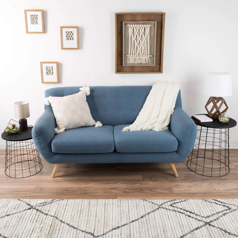 Set of 2 - Nesting Tables with Removable Wood Tops and Metal Basket Bases for Blanket Storage - Round Side Tables.