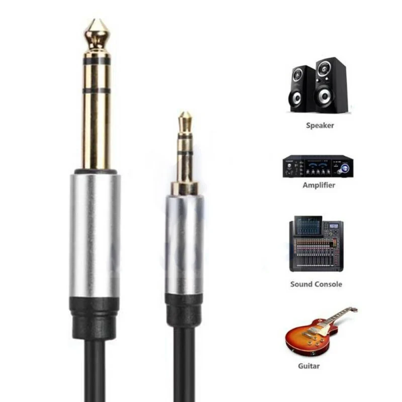 5FT 3.5mm to 6.35mm Adapter Aux Cable for Mixer Amplifier CD Player Speaker 3.5 Jack to 6.5 Jack Gold Plated Male Audio Cable