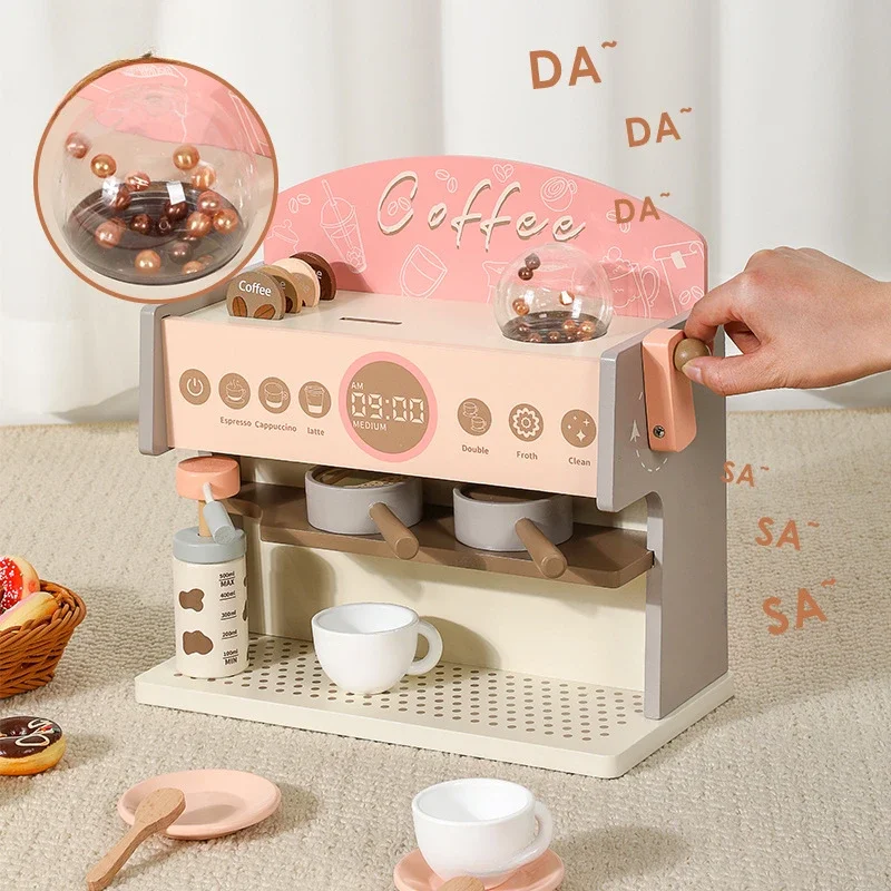 Girls Toy Wooden Coffee Machine Role Diy Dollhouse Kit Kitchen Toys Miniature Food Doll House Accessories Montessori Board Games