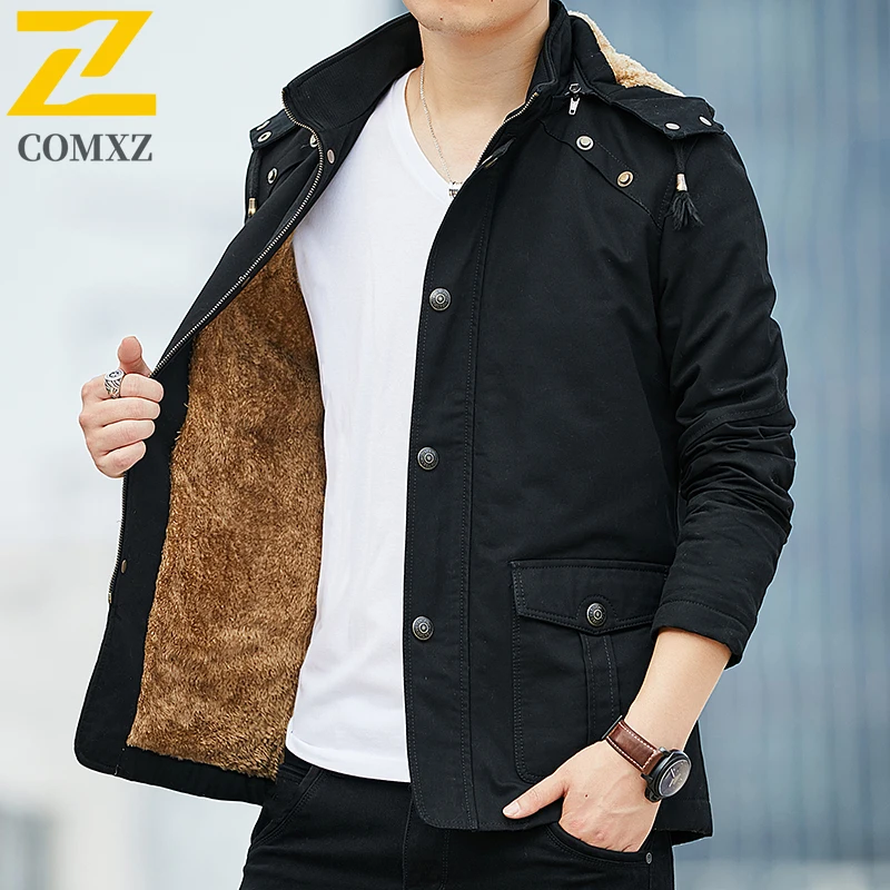 

2025 Best Selling Winter Jacket Men's Trendy Retro Hooded Thickened Fleece Lined Cotton Parka Casual Multi pocket Coat For Men