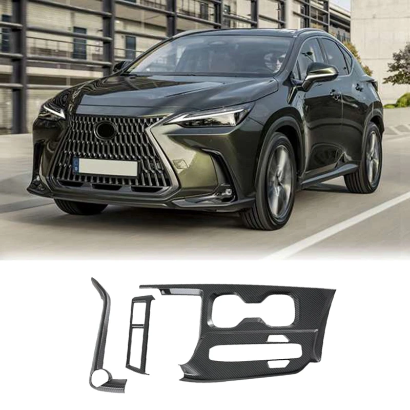 3Pcs Car Carbon Fiber Center Console Gear Shift Water Cup Holder Decoration Cover Trim For Lexus NX260 NX350H 2021 2022