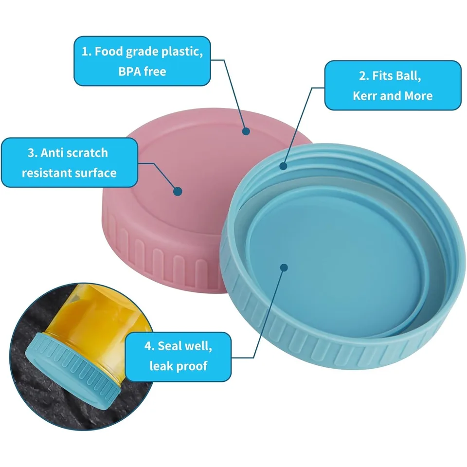 🎨 Pack De 8 Tapas De Plástico Para Tarro De Albañil (Boca Ancha) – Herméticas, Multicolor, Aptas Para Lavavajillas