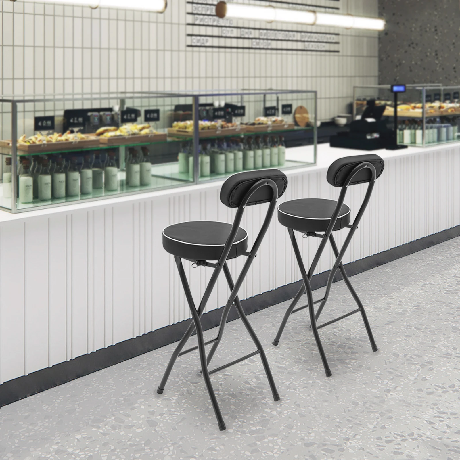 25.6インチ容量の折りたたみ式ハイチェアバースツール2個、クッション付き、滑り止め足、キッチン、ダイニングルーム、カフェでの使用に最適