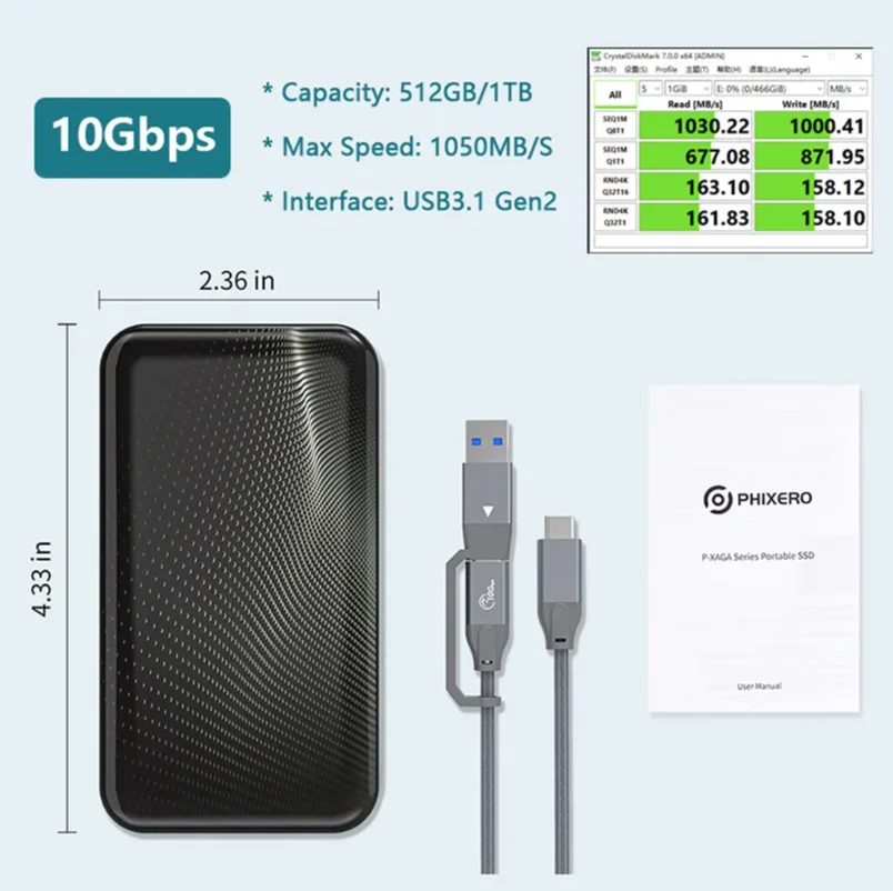 Unidad de estado sólido externa de submarca ORICO 1TB USB 3.2 Gen2 Tipo-C GEN2 SSD portátil 10Gbps 20Gbps 40Gbps