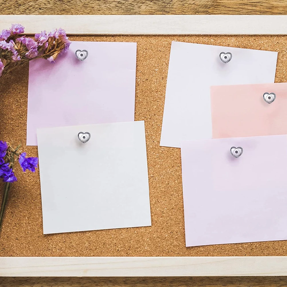 หมุดกด DIY 100ชิ้นแป้นแบนติดไม้ก๊อกแผนที่โลหะติดผนังตัวยึดรูปหัวใจใสกระดานข่าวสำนักงานโรงเรียน