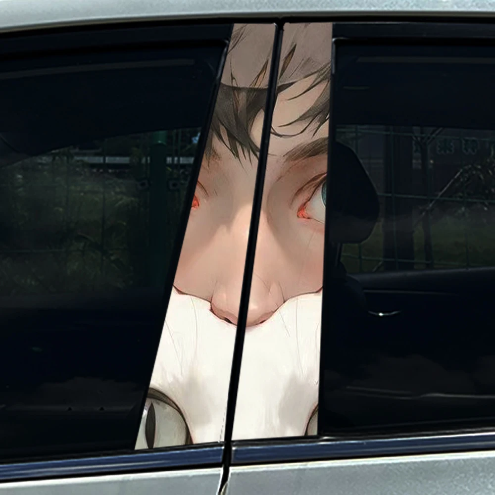 

2PCS Edgy Aesthetic Anime Boy & Cat Car B Pillar Decals, 2Pcs Waterproof Anti-scratch Stickers, Car Styling Accessories