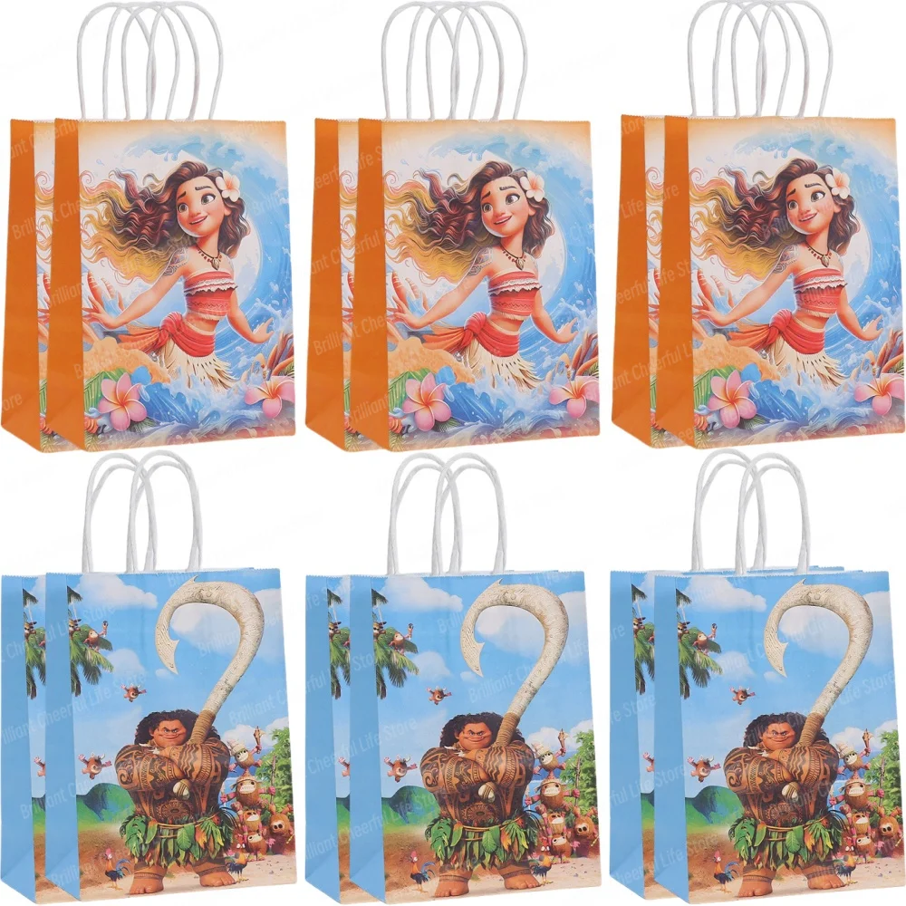 6/12Pcs Disney Moana Gift Bags Ocean Princess Birthday Party Paper Candy Treat Goody Bag Girls Favors Baby Shower Decorations