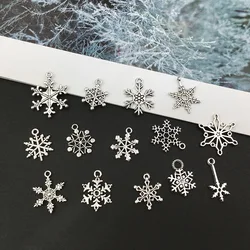 10pcs Charms Christmas Snowflakes Hexagonal Snowflakes Tibetan Silver Color Pendants Antique Jewelry Making DIY Handmade Craft