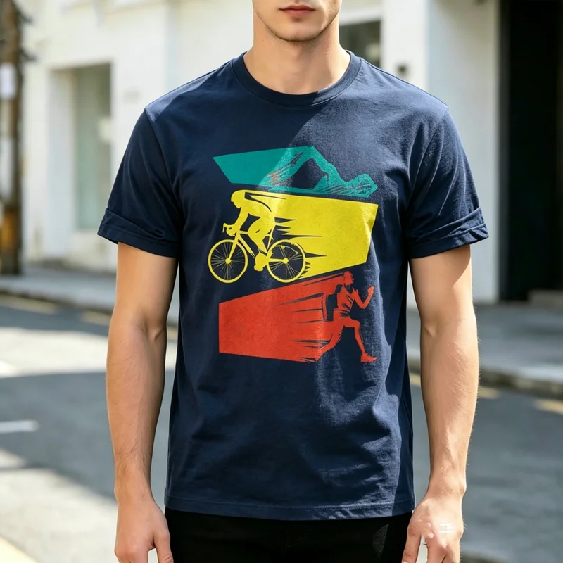 Retro Cycling Runner Color Block Graphic T Shirt For Men Women Cotton Crewneck Sports Tee For Summer Casual Streetwear